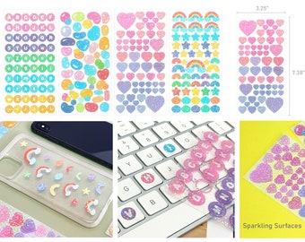 4 Sheets Glitter Letters & Glitter Hearts Stickers Sparkle Letter Sticker Sparkle Heart Stickers Jelly Bean Stickers Planner Glitter Sticker