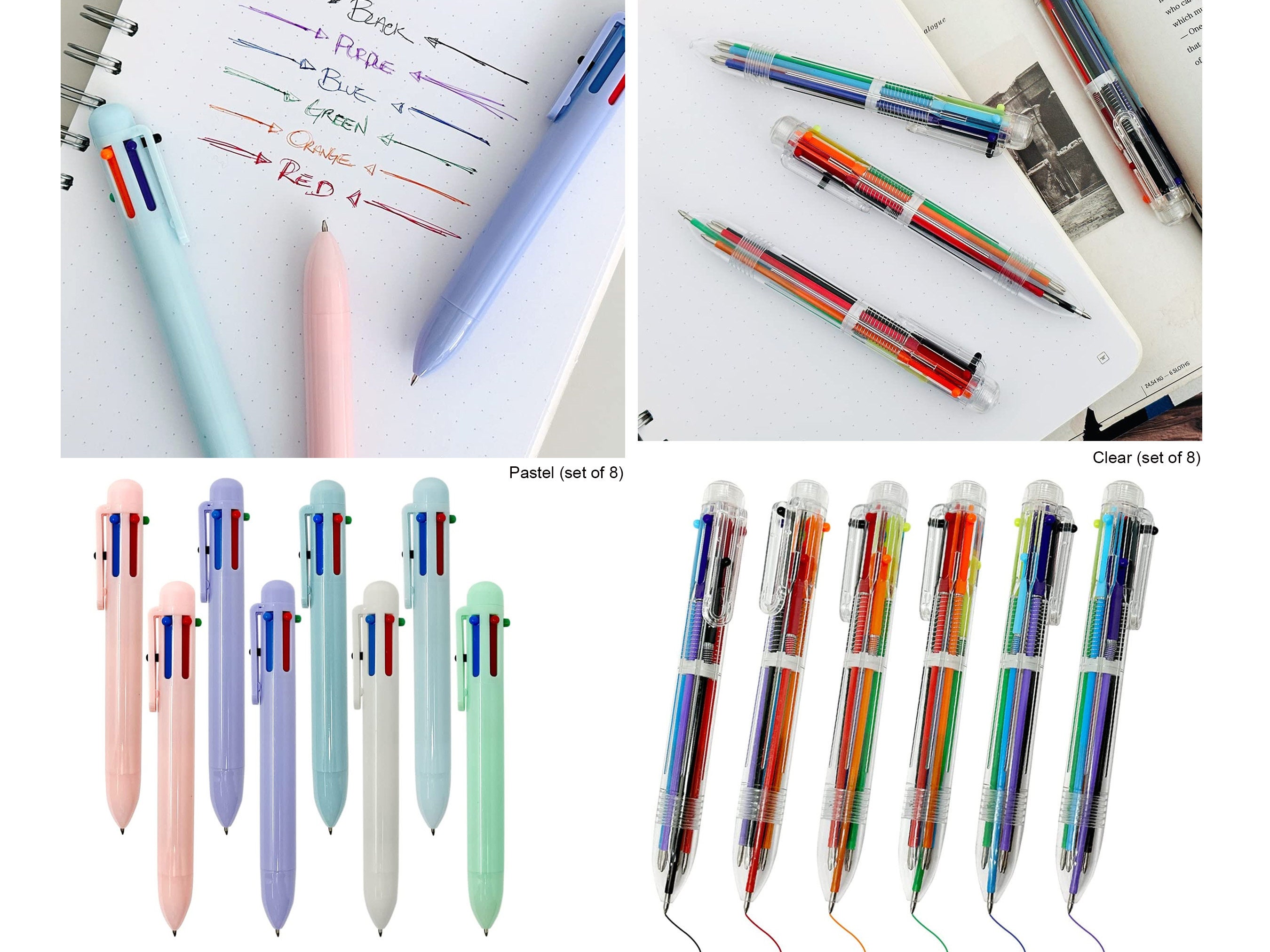 8 Multi-color 6-in-1 Retractable Ballpoint Pens 6 Color Pens Multiple Color  Pens Party Favor Pens set of 8 