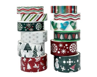 10 Rolls Christmas Washi Tape Set Red & Silver Washi Tapes Snowman Washi Tape Winter Washi Set Snowflake Washi Roll (10 rolls)