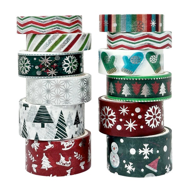 10 Rolls Christmas Washi Tape Set Red & Silver Washi Tapes Snowman Washi Tape Winter Washi Set Snowflake Washi Roll (10 rolls)