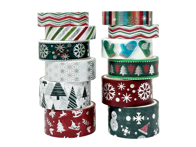 10 Rolls Christmas Washi Tape Set Red & Silver Washi Tapes Snowman Washi Tape Winter Washi Set Snowflake Washi Roll 10 rolls image 1