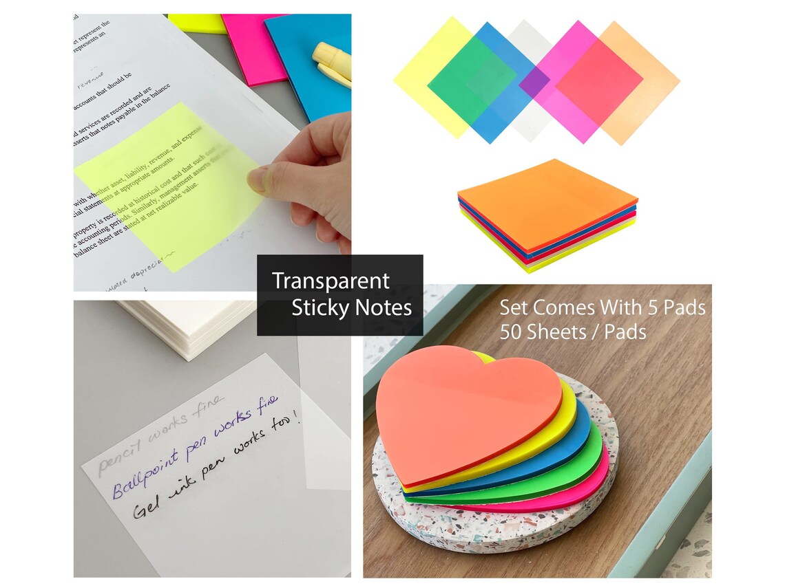 250 Sheets Transparent Sticky Notes Clear Sticky Notes Clear Etsy