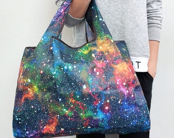 Galaxy Reusable Bag Large Reusable Shopping Bag Foldable Tote Foldable Bag Grocery Bag Space Bag Galaxy Bag Galaxy Tote Farmer Market Tote