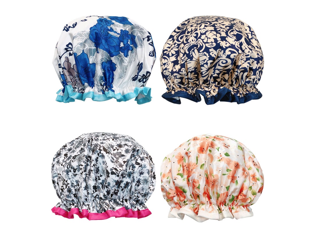 4 Reusable Waterproof Shower Cap Set Shower Hats Waterproof Caps
