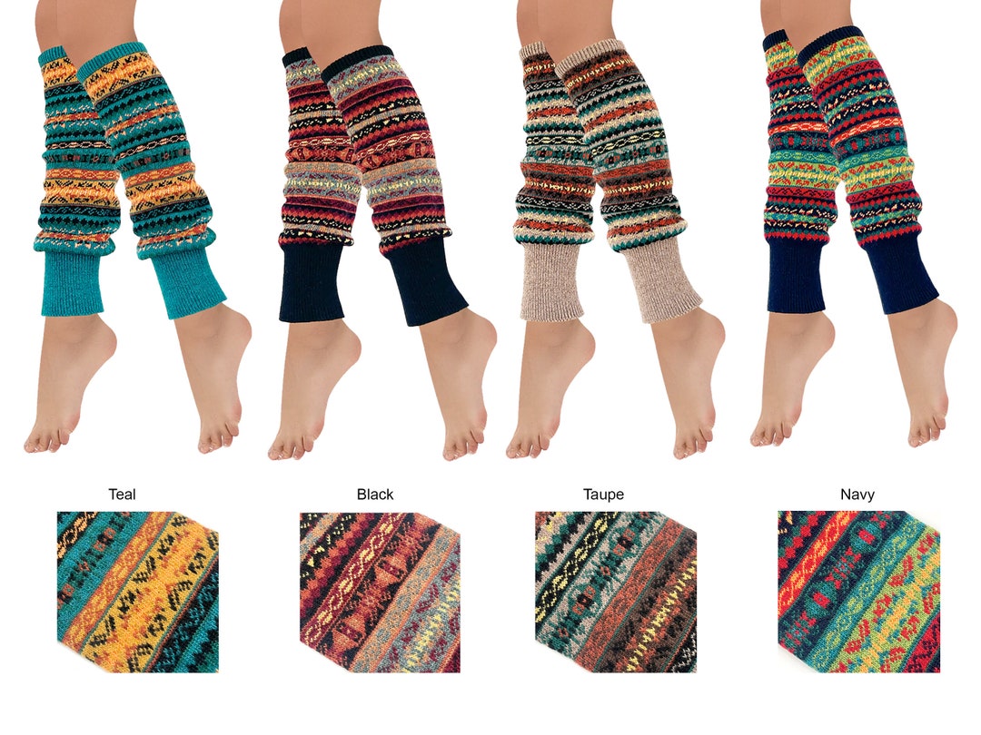 Winter Wool Long Leg Warmer Knit Leg Warmer Fair Isle Leg Warmer Bohemian Pattern Women Leg