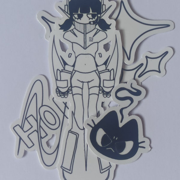 Cyber Y2K cat stars robot girl sticker pack