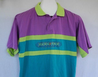 Vintage Hang Ten Colorblock Polo Shirt Embroidered Joker Skate Surfer Adult Medium