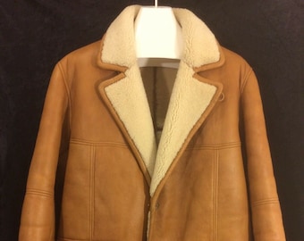 Vintage Salfra Per Elite Leather Overcoat Jacket Sherpa Lined Made in Italy Size 48