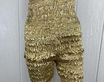Malco Modes Pettipants Metallic Gold Square Dance Bloomers Shorts Size L Vintage