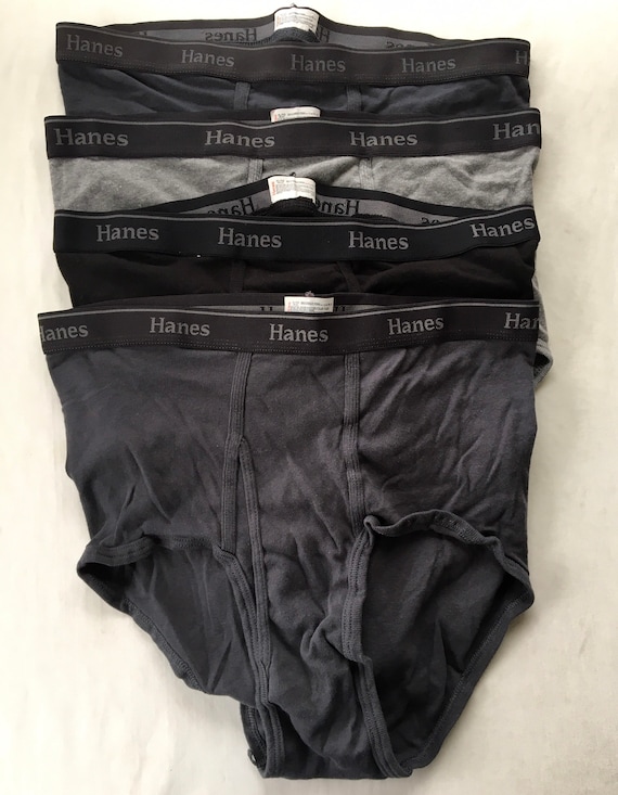 Vintage Hanes Briefs Cotton Underwear Black Gray Colored Mens Size