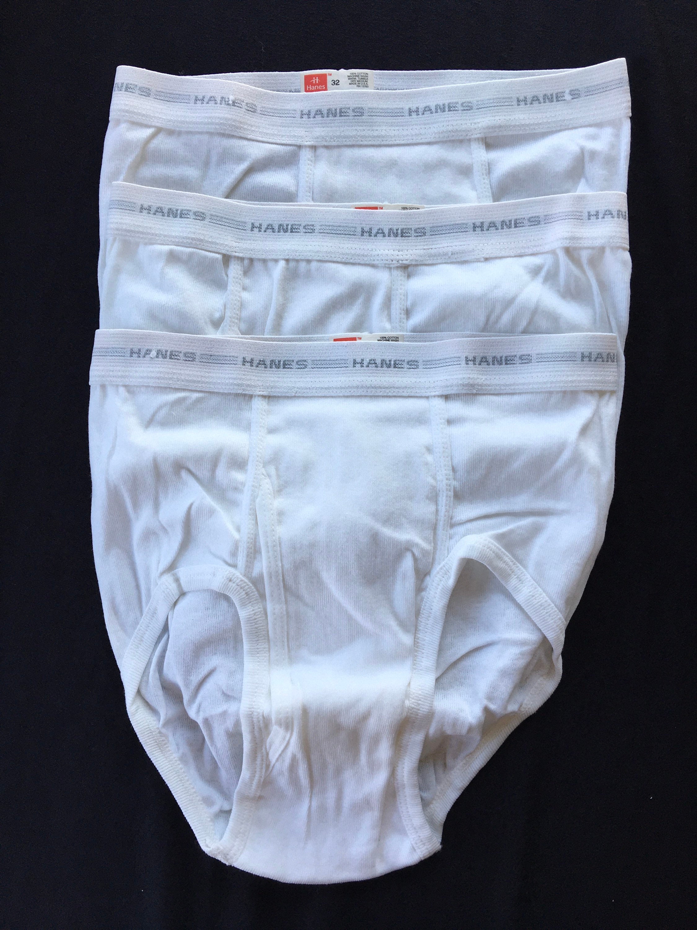 Vintage Hanes Briefs Cotton Underwear Tighty Whities Mens Size 32