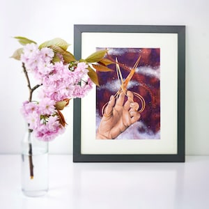 SALE Moirai Art Print - Greek mythology wall art decor with fates&#39; hand and scissors cutting red string of fate