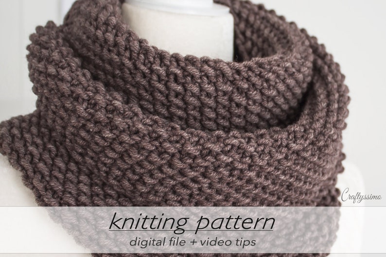 KNITTING PATTERN: 2 Sizes Textured Infinity Scarf Cozy Winter Scarf DIY Cowl Gift Bulky Chunky 12 ply Circular Knitting Beginner image 7