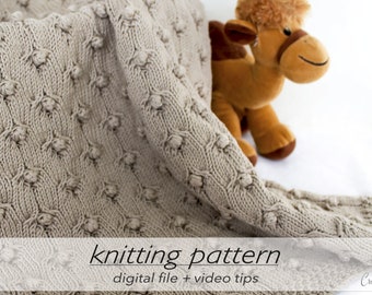 PATTERN: Bobble Baby Blanket | Newborn Blanket Tutorial | Baby Shower Gift | Aran Worsted 10 ply #4 | Beginner Crochet & Cable Knitting