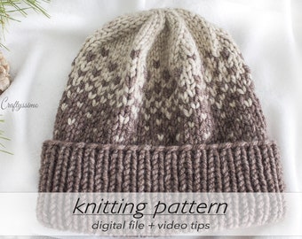 KNITTING PATTERN: Nordic Style Beanie | Norwegian Hat Tutorial | DIY Fair Isle Tuque | Experienced | Stranded Colorwork | Circular Knitting
