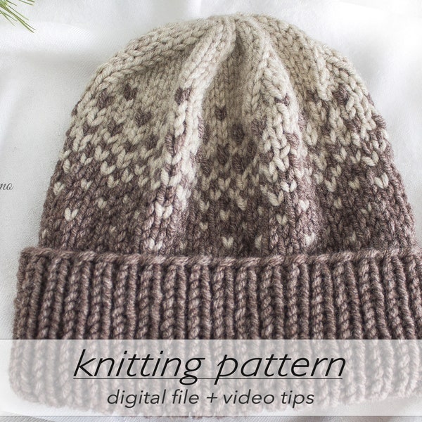 KNITTING PATTERN: Nordic Style Beanie | Norwegian Hat Tutorial | DIY Fair Isle Tuque | Experienced | Stranded Colorwork | Circular Knitting