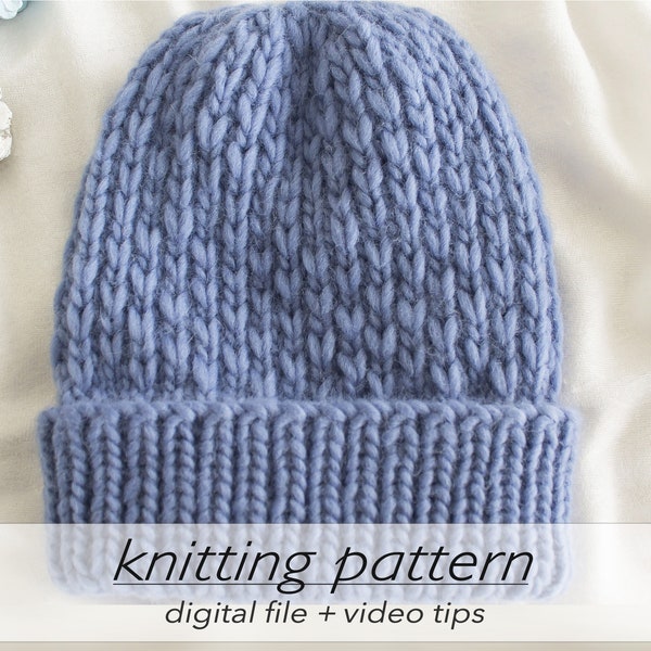 KNITTING PATTERN: Uneven Slip Stitch Hat | Beanie Knit Project | Tuque Knit Tutorial | Easy DIY Skull Cap | Beginner+ | Circular Knitting