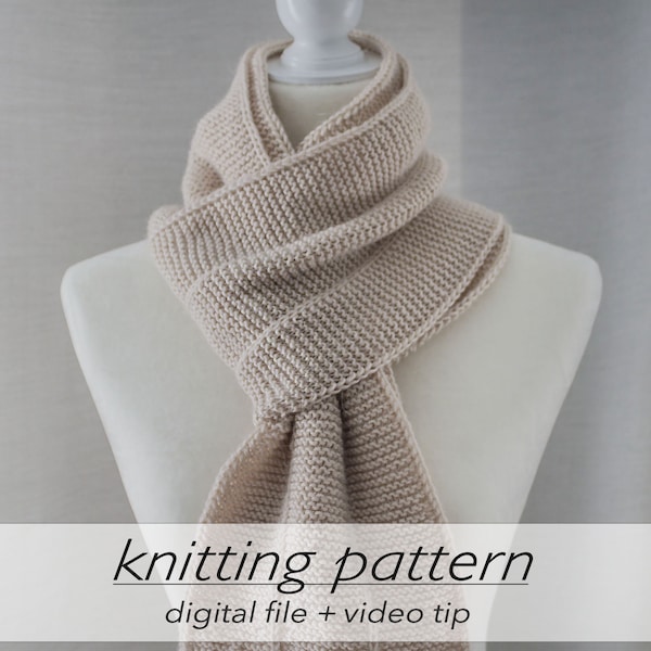 KNITTING PATTERN: 2 Sizes Reversible Garter Scarf | Long & Extra Long Scarf | Dk Light Worsted 8 ply #3 | 1 Row Repeat Knit in Flat Beginner