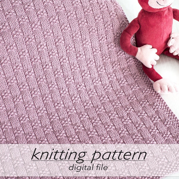 KNITTING PATTERN: Seed Stitch Basketweave Baby Blanket | Baby Shower Gift | Easy Newborn - Toddler Throw | Aran Worsted 10 ply #4 | Beginner