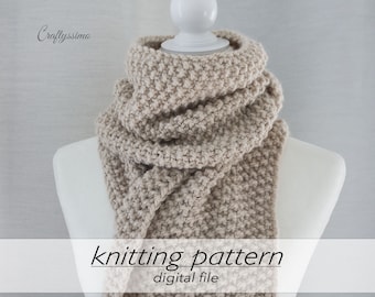 KNITTING PATTERN: 2 Sizes Classic Scarf | Bulky Textured Cowl | Seed Moss Stitch Neck Wrap | Super Chunky 14 ply #6 | Knit in Flat Beginner