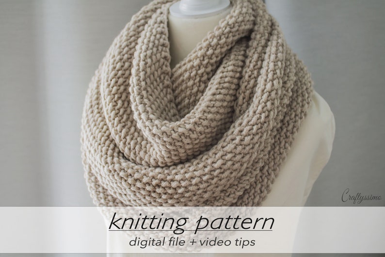 KNITTING PATTERN: 2 Sizes Textured Infinity Scarf Cozy Winter Scarf DIY Cowl Gift Bulky Chunky 12 ply Circular Knitting Beginner image 2