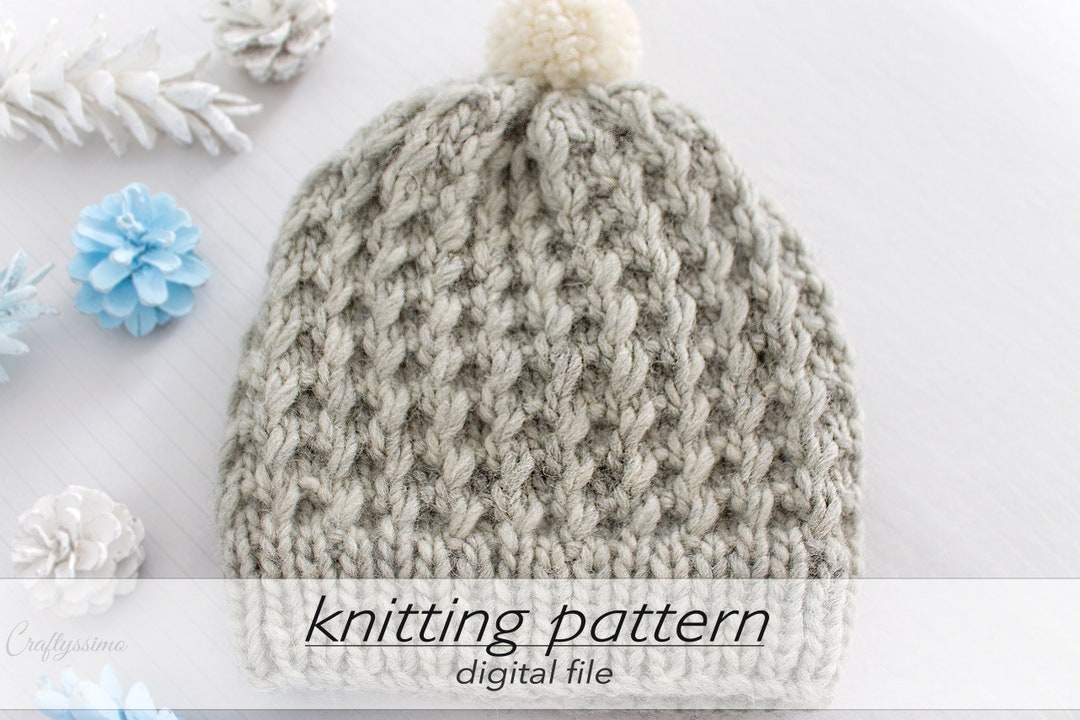 KNITTING PATTERN: Twisted Slip Stitch Beanie Hat Knit Tutorial Tuque ...