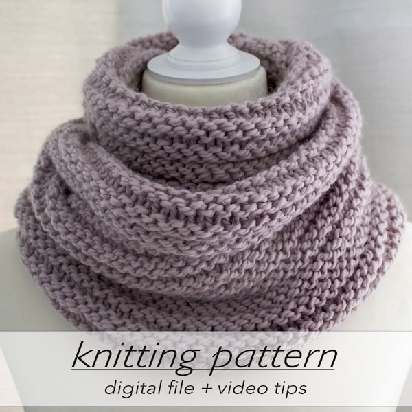 KNITTING PATTERN: 2 Sizes Textured Stripes Infinity Scarf | DIY Bulky Cowl Gift | Chunky Fall - Winter Neck Wrap | Flat Knitting Beginner +