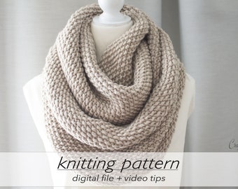 KNITTING PATTERN: 2 Sizes Textured Infinity Scarf | Cozy Winter Scarf | DIY Cowl Gift | Bulky Chunky 12 ply | Circular Knitting Beginner+