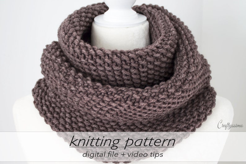 KNITTING PATTERN: 2 Sizes Textured Infinity Scarf Cozy Winter Scarf DIY Cowl Gift Bulky Chunky 12 ply Circular Knitting Beginner image 6