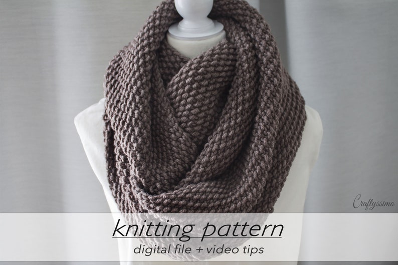 KNITTING PATTERN: 2 Sizes Textured Infinity Scarf Cozy Winter Scarf DIY Cowl Gift Bulky Chunky 12 ply Circular Knitting Beginner image 10