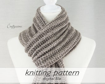 KNITTING PATTERN: 2 Sizes Reversible Scarf | Large Cartridge Rib Stitch | Easy Unisex Cowl | Aran Worsted 10 ply #4 | Flat Knitting Beginner