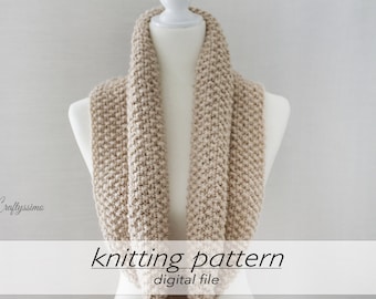 KNITTING PATTERN: Textured Infinity Scarf | Classic Fall - Winter Cowl | DIY Bulky Neck Warmer | Easy Flat Knitting Tutorial | Beginner +