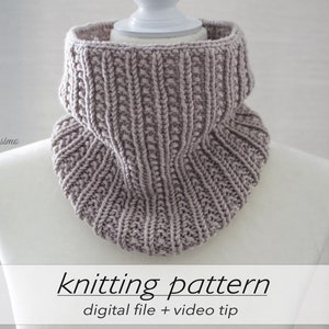 KNITTING PATTERN: Cozy Textured Cowl Teen Petite Adult Snood Easy Neck Warmer Aran Worsted 10 ply 4 Circular Knitting Beginner image 2