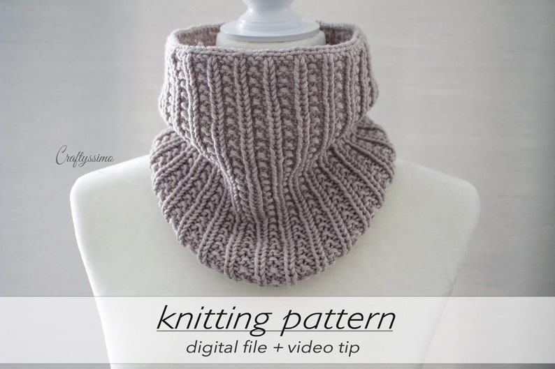 KNITTING PATTERN: Cozy Textured Cowl Teen Petite Adult Snood Easy Neck Warmer Aran Worsted 10 ply 4 Circular Knitting Beginner image 2