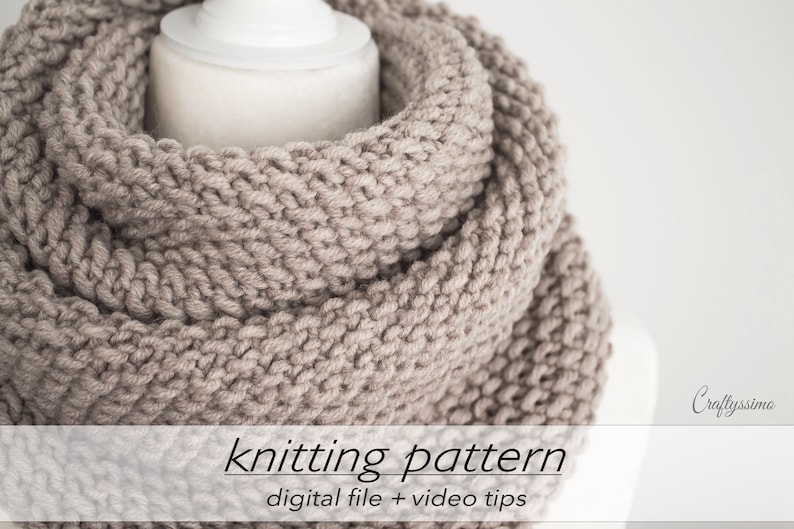 KNITTING PATTERN: 2 Sizes Textured Infinity Scarf Cozy Winter Scarf DIY Cowl Gift Bulky Chunky 12 ply Circular Knitting Beginner image 5