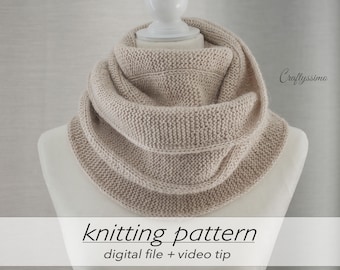 KNITTING PATTERN: Elegant Infinity Scarf | Reversible Winter Cowl | DIY Neck Wrap Gift | Dk Light Worsted 8 ply | Knit in Flat Intermediate