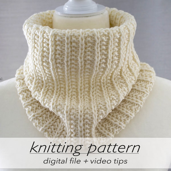 KNITTING PATTERN: 2 Sizes Cozy Textured Cowl | Easy Snood | Tube Scarf | Neck Warmer | Aran Worsted 10 ply #4 | Circular Knitting Beginner