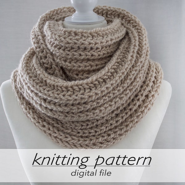 KNITTING PATTERN: Brioche Rib Infinity Scarf | DIY Oversized Cowl Gift | Large Wrap Scarf | Super Chunky-Bulky 14ply | Knit in Flat Beginner