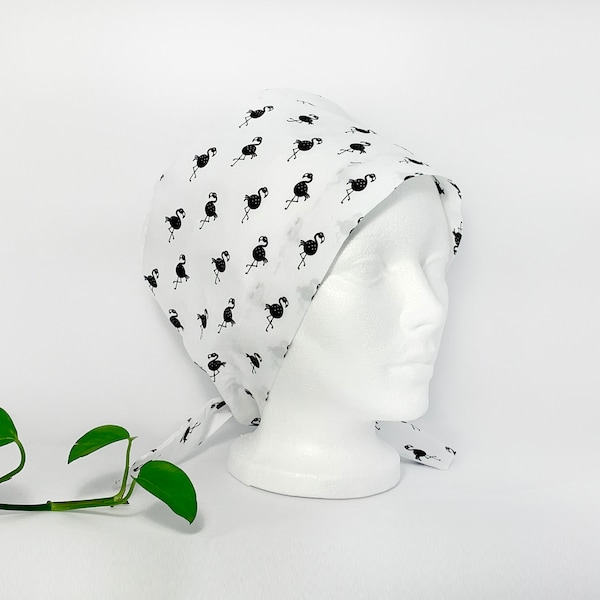 Chapeau chirurgical pour femme, Bonnet d'infirmière en Coton, Bonnet de Vétérinaire, Motif Flamant Noir Blanc