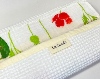 Zero Waste Organic Cotton handkerchiefs | Eco friendly Hankies | Reusable Cotton Tissues |  Red Poppy Flower | Optional Dispenser Box