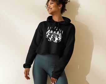 Séance Katzen - Crop Hoodie - Wicca Kleidung - Ouija Board - Katzenliebhaber - Salem Katze - Satanisches Kätzchen - Metallkleidung