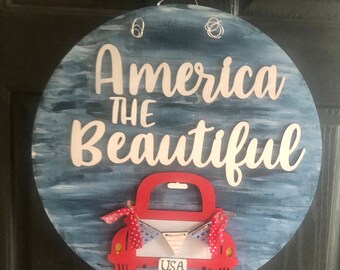 4th of July Door Hanger: Patriotic USA Wood Door Wreath