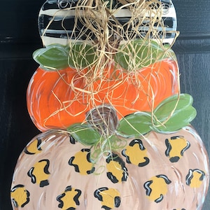 Hand-Painted Leopard Pumpkin Fall Door Hanger