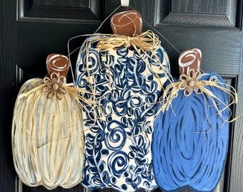 Pumpkin Door Decor, Fall Door Hanger, Boho Fall Door Hanger, chinoiserie Pumpkin,  Front Porch Decor, Front Door Decor