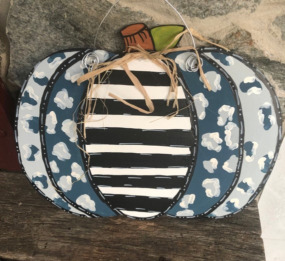 Leopard Pumpkin Fall Door Hanger: Hand-Painted Wood Decor