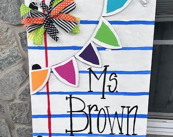 Personalized Teacher Door Hanger: Pencil Classroom Name Sign