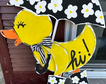 Spring Front Door Hanger, Wood Door Hanger, Duck Door Hanger, Flower Door Hanger, Umbrella Door Hanger