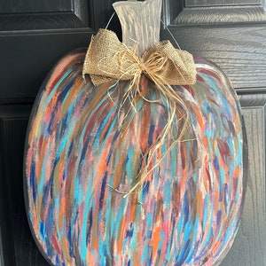 Pumpkin Door Hanger, Fall Door Hanger, Large Pumpkin door sign, whimsical colorful pumpkin door hanger, wood door hanger