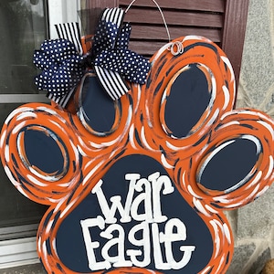 Tiger Door Sign| Door Sign | Paw Print Door Sign| Paw Print Orange and Blue| Orange and Blue Gift Personalized| Tiger Orange and Blue