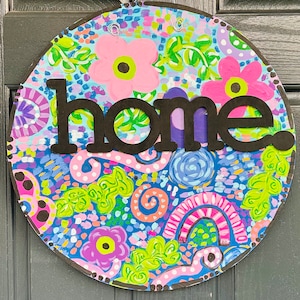 Summer Door Hanger, Flower Door Hanger, Housewarming Gift, Boho Sign,Whimsical Door Hanger, Wood Sign, Welcome Door Hanger, Door Wreath
